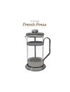 French-press. coffee maker hand draw vector. Royalty Free Stock Photo