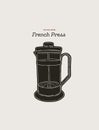 French-press. coffee maker hand draw vector. Royalty Free Stock Photo
