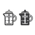 French press, coffee plunger line and solid icon