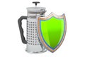 French press, coffee plunger with shield, 3D rendering
