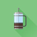 French press flat icon with long shadow. Coffee maker. Royalty Free Stock Photo