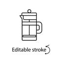 French press outline icon. Coffee equipment. Editable stroke. Isolated vector stock illustration