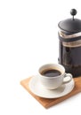 French press pot and cup of coffee Royalty Free Stock Photo
