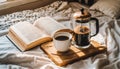 a french press relaxing sunday coffee break bed sheets breakfast domestic casual relaxation relax happiness flavorful caffeine