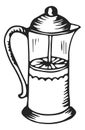 French press sketch. Simple home coffee maker Royalty Free Stock Photo
