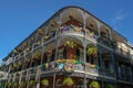 Beautiful facade of house in French Quarter - New Orleans in Mardi Gras period Royalty Free Stock Photo