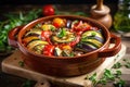 French Ratatouille dish close up shot. Traditional vegetarian food.