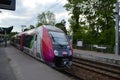 A French regional train at station`s platform