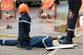 french rescue man with child demonstration