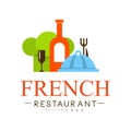 French restaurant logo design, authentic traditional continental food label vector Illustration on a white background