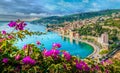 French Riviera coast with medieval town Villefranche sur Mer, Nice, France