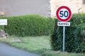 French road sign indicating 50 km per hour speed limit