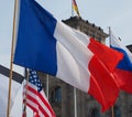 French, Russian and American flags Royalty Free Stock Photo