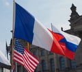 French, Russian and American flags Royalty Free Stock Photo