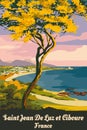 French Saint Jean De Luz Coast Poster Vintage. Resort, Coast, Sea, Seaview. Retro Style Illustration Vector