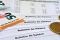 French salary slips with euros close-up Royalty Free Stock Photo