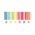 French sale sign with colorful barcode