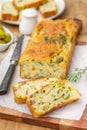 French savoury cake with olives, zucchini, ham and cheese Royalty Free Stock Photo