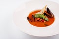 French seafood bouillabaisse soup closeup in a bowl