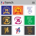 French set of number 74 templates