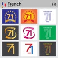 French set of number 71 templates