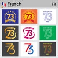 French set of number 73 templates