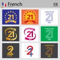 French set of number 21 templates