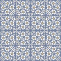 French shabby chic azulejos tile vector texture background. Dainty daisy flower on off white seamless pattern. Hand