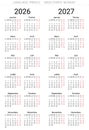 2026 and 2027 french simple vertical calendars isolated on white. Vector illustration France Royalty Free Stock Photo