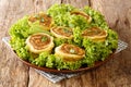 French snail food is a roll of ground beef and egg noodles close-up in a plate. horizontal Royalty Free Stock Photo