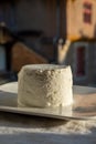 French soft white goat cheese served outdoor in sunlights Royalty Free Stock Photo