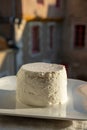 French soft white goat cheese served outdoor in sunlights Royalty Free Stock Photo