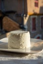 French soft white goat cheese served outdoor in sunlights Royalty Free Stock Photo