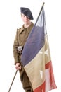 1940 french soldier with a flag isolated on a white background Royalty Free Stock Photo