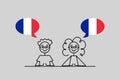 french speakers, cartoon boy and girl with speech bubbles in France flag colors, learning francais language vector illustration Royalty Free Stock Photo