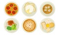 French Starters and Main Courses with Mushroom Cream Soup and Cheese Plate Vector Set