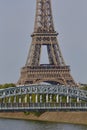 French Statue of Liberty Replica and Eiffel Tower with Debilly Footbridge, view from the River Seine - Paris, France, AUGUST 1, 20