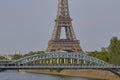 French Statue of Liberty Replica and Eiffel Tower with Debilly Footbridge, view from the River Seine - Paris, France, AUGUST 1, 20