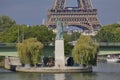 French Statue of Liberty Replica and Eiffel Tower, view from the River Seine - Paris, France, AUGUST 1, 2015 - was given to Citize