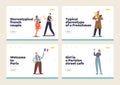 French stereotypes and traditions set of landing pages with typical characters in France clothes
