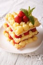 French strawberry millefeuille with custard closeup on a plate.