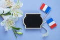 french style background with french republic flags and white lilies