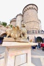 French-Style Castle and Stone Griffin Sculptures at French Village Ba Na Hills