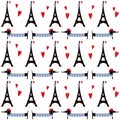 French style dogs with tour Eiffel seamless pattern. Cute cartoon parisian dachshund with Paris symbol illustration.