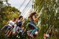 French styled carousel, skyflyer in amusement park in Targoviste, Romania, 2019