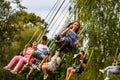 French styled carousel, skyflyer in amusement park in Targoviste, Romania, 2019