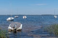 French summer lake in Lacanau Gironde in France with small boat