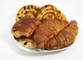 French Sweet Breads : Croissants, Pain au Chocolat, Pain aux Raisons Royalty Free Stock Photo