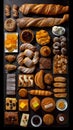 French sweets, flat lay, knolling, top view assorted cookies and traditional desserts, AI generative overhead view
