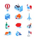 French symbols - modern colorful isometric icons set Royalty Free Stock Photo